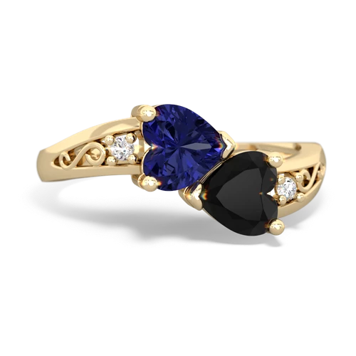 Lab Sapphire Lab Created Sapphire with Genuine Black Onyx Snuggling Hearts ring Ring