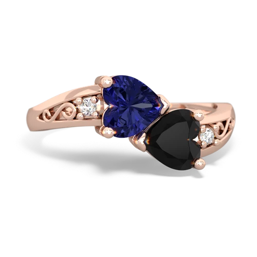 lab sapphire-onyx filligree ring