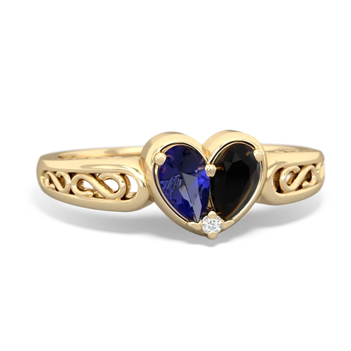 Lab Sapphire Lab Created Sapphire with Genuine Black Onyx filligree Heart ring Ring
