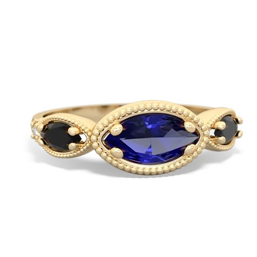 Lab Created Sapphire with Genuine Black Onyx and Genuine Peridot Antique Style Keepsake ring