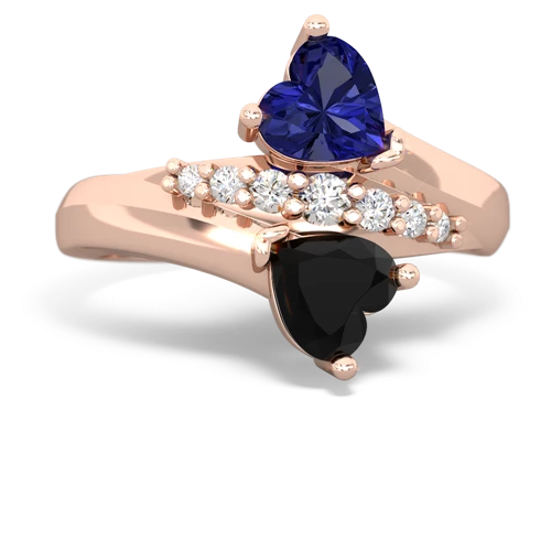 Lab Sapphire Lab Created Sapphire with Genuine Black Onyx Heart to Heart Bypass ring Ring