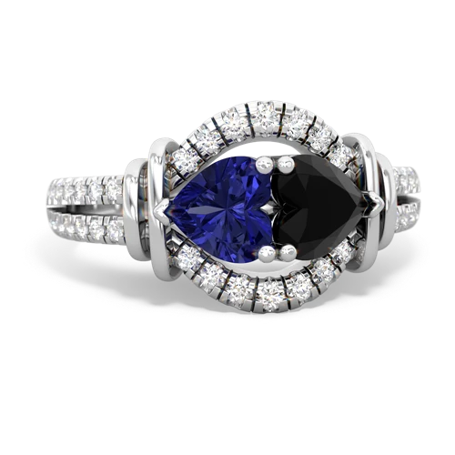 Lab Sapphire Lab Created Sapphire with Genuine Black Onyx Art-Deco Keepsake ring Ring