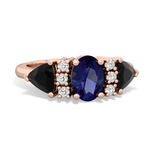 Lab Sapphire Lab Created Sapphire with Genuine Black Onyx and Genuine Swiss Blue Topaz Antique Style Three Stone ring Ring