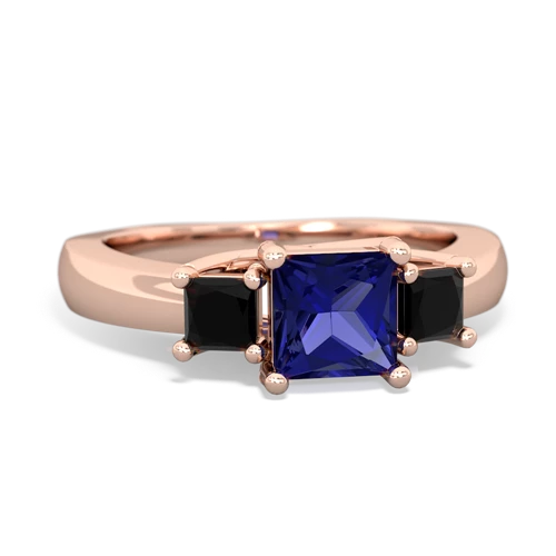Lab Sapphire Lab Created Sapphire with Genuine Black Onyx and Genuine White Topaz Three Stone Trellis ring Ring