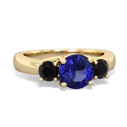 Lab Sapphire Lab Created Sapphire with Genuine Black Onyx and  Three Stone Trellis ring Ring