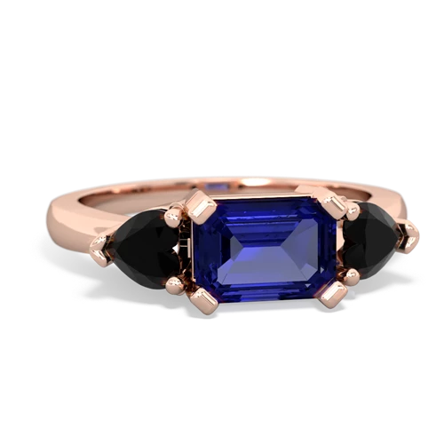 Lab Sapphire Lab Created Sapphire with Genuine Black Onyx and  Three Stone ring Ring