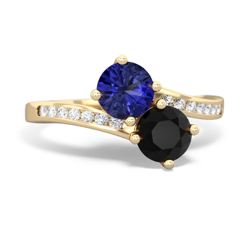 lab sapphire-onyx two stone channel ring