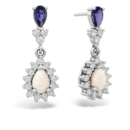 Lab Sapphire Lab Created Sapphire with Genuine Opal Halo Pear Dangle earrings Earrings