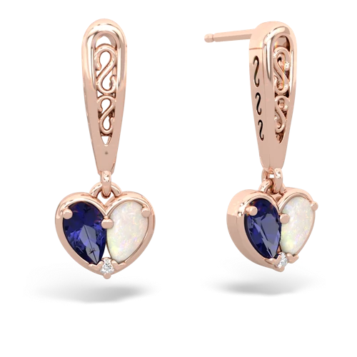 lab sapphire-opal filligree earrings