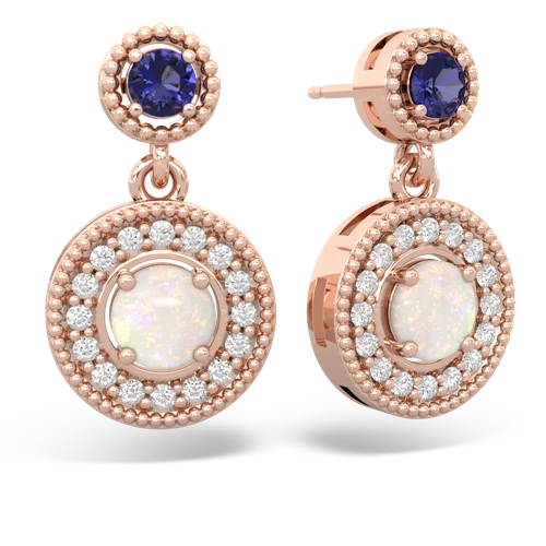 lab sapphire-opal halo earrings
