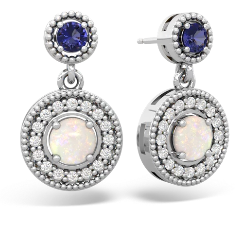 lab sapphire-opal halo earrings