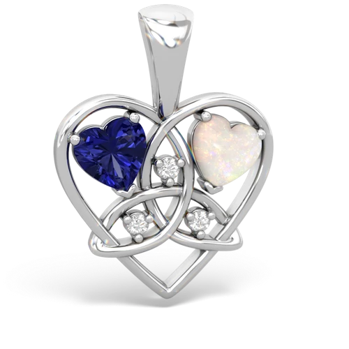 Lab Sapphire Lab Created Sapphire with Genuine Opal Celtic Trinity Heart pendant Pendant