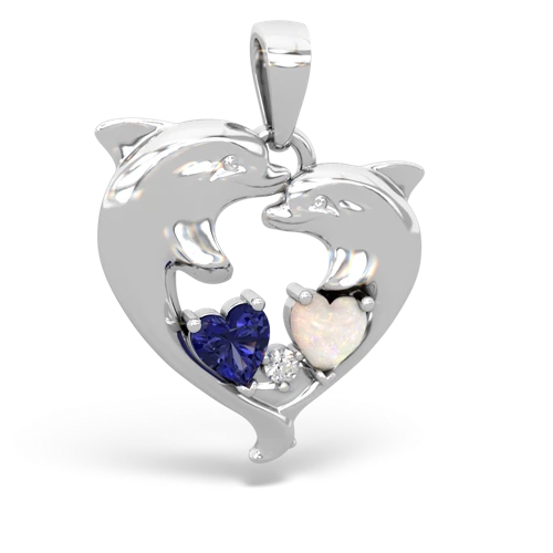 Lab Sapphire Lab Created Sapphire with Genuine Opal Dolphin Heart pendant Pendant