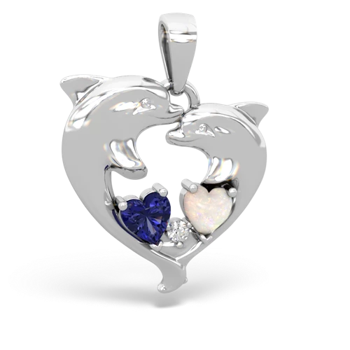 lab sapphire-opal dolphins pendant