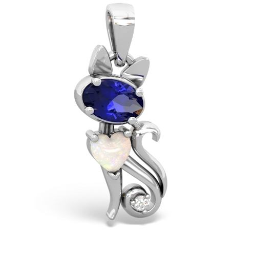 Lab Sapphire Lab Created Sapphire with Genuine Opal Kitten pendant Pendant