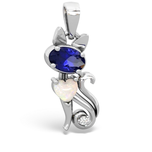 lab sapphire-opal kitten pendant