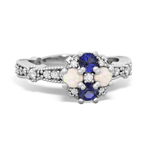 Lab Sapphire Lab Created Sapphire with Genuine Opal Milgrain Antique Style ring Ring