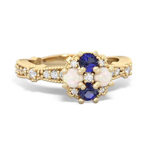 lab sapphire-opal art deco engagement ring