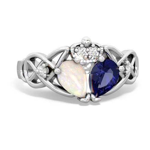 Lab Sapphire Lab Created Sapphire with Genuine Opal Two Stone Claddagh ring Ring