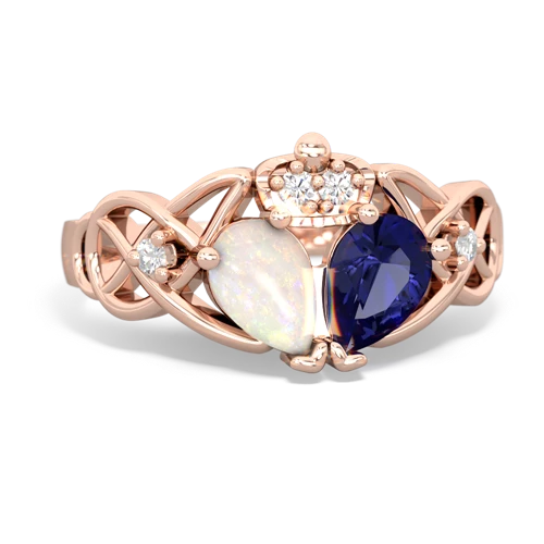 lab sapphire-opal claddagh ring