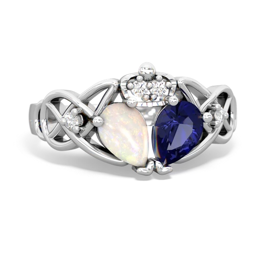 lab sapphire-opal claddagh ring