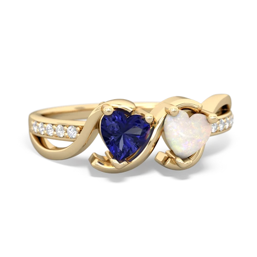 lab sapphire-opal double heart ring