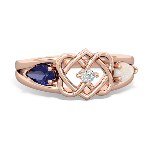 Lab Sapphire Lab Created Sapphire with Genuine Opal Hearts Intertwined ring Ring