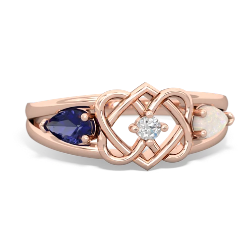 lab sapphire-opal double heart ring