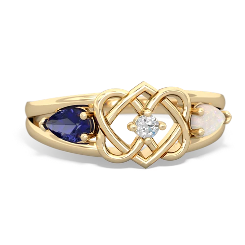 lab sapphire-opal double heart ring