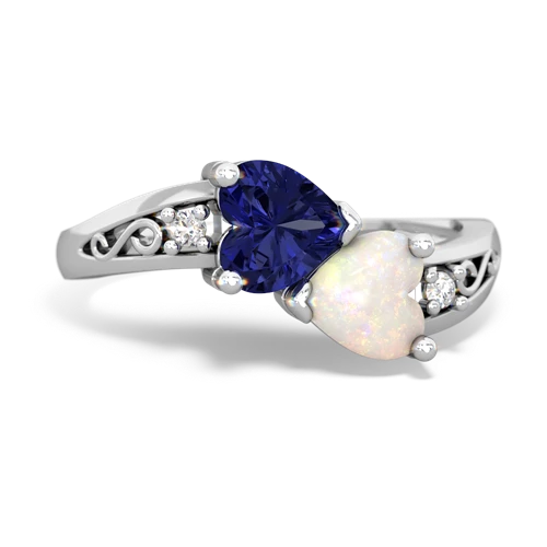 Lab Sapphire Lab Created Sapphire with Genuine Opal Snuggling Hearts ring Ring
