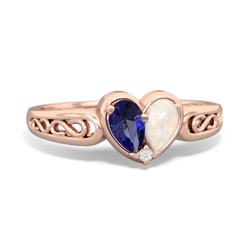 Lab Sapphire Lab Created Sapphire with Genuine Opal filligree Heart ring Ring