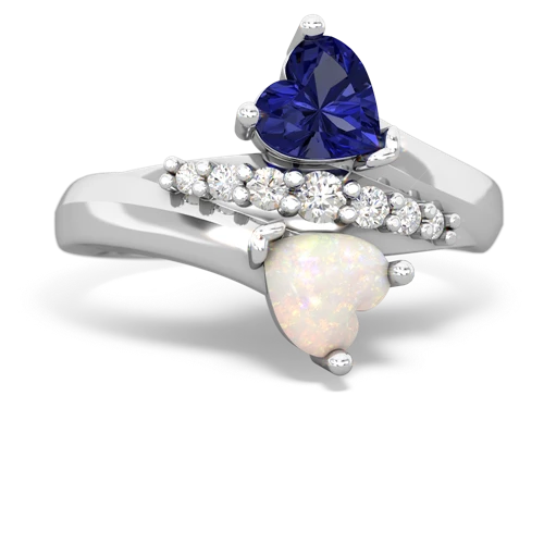 Lab Sapphire Lab Created Sapphire with Genuine Opal Heart to Heart Bypass ring Ring
