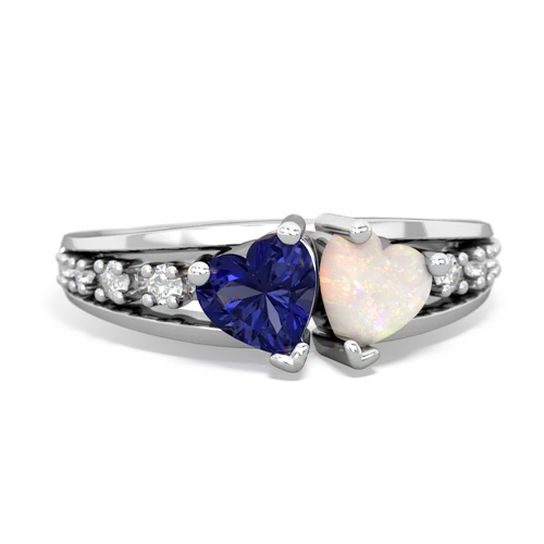 Lab Sapphire Lab Created Sapphire with Genuine Opal Heart to Heart ring Ring