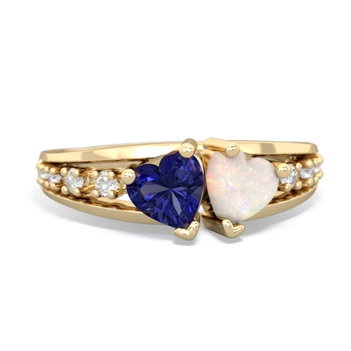 Lab Sapphire Lab Created Sapphire with Genuine Opal Heart to Heart ring Ring