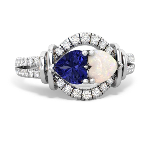 Lab Sapphire Lab Created Sapphire with Genuine Opal Art-Deco Keepsake ring Ring