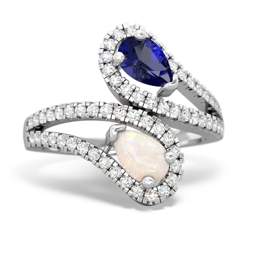 Lab Sapphire Lab Created Sapphire with Genuine Opal Diamond Dazzler ring Ring