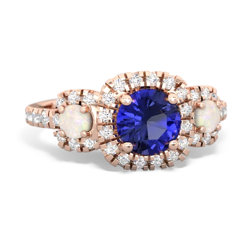 lab sapphire-opal three stone regal ring