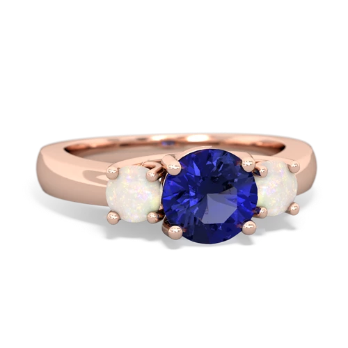 Lab Sapphire Lab Created Sapphire with Genuine Opal and Genuine Pink Tourmaline Three Stone Trellis ring Ring