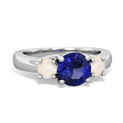 Lab Sapphire Lab Created Sapphire with Genuine Opal and  Three Stone Trellis ring Ring