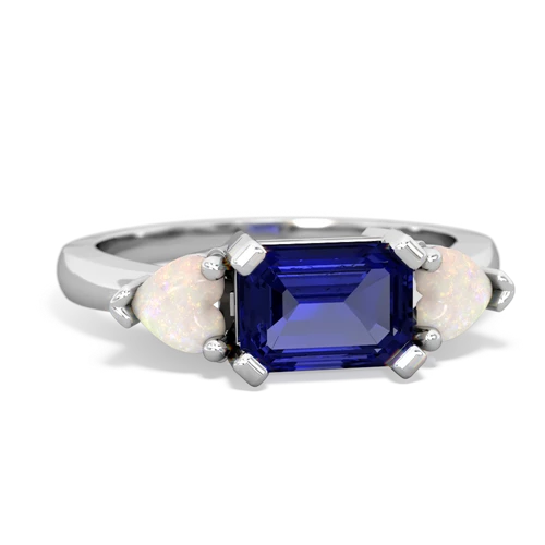 Lab Sapphire Lab Created Sapphire with Genuine Opal and  Three Stone ring Ring