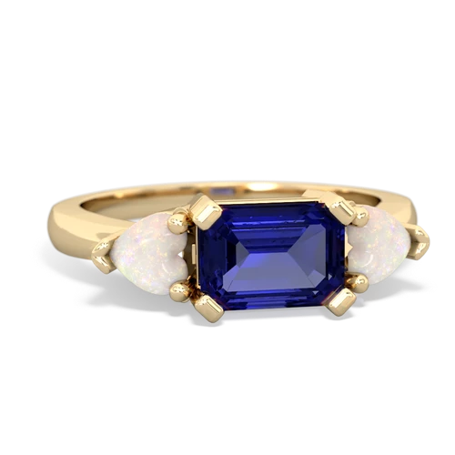 Lab Sapphire Lab Created Sapphire with Genuine Opal and Genuine Aquamarine Three Stone ring Ring