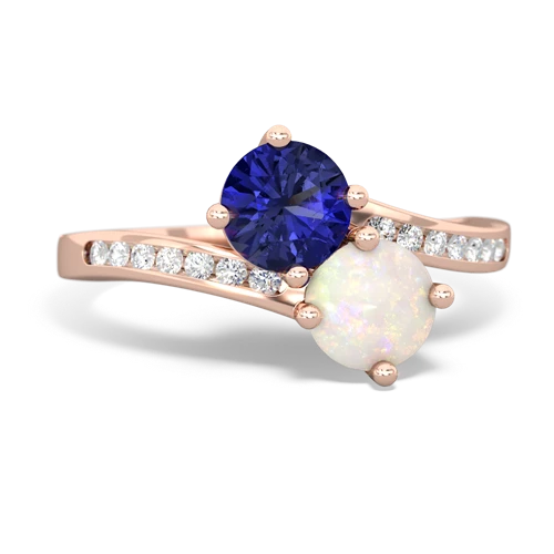 Lab Sapphire Lab Created Sapphire with Genuine Opal Keepsake Two Stone ring Ring