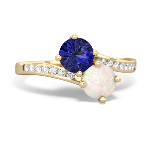 lab sapphire-opal two stone channel ring