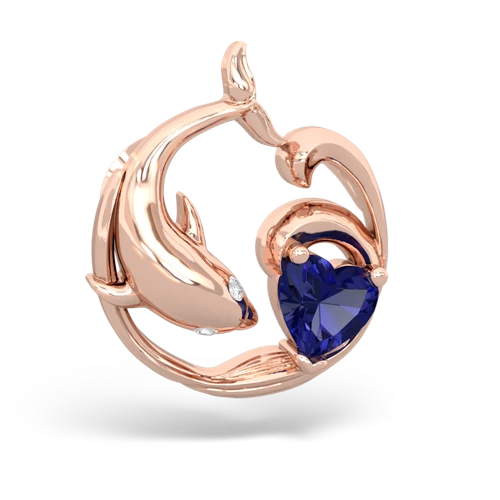 lab sapphire dolphin heart pendant