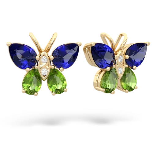 lab sapphire-peridot butterfly earrings