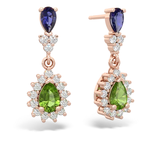 Lab Created Sapphire with Genuine Peridot Halo Pear Dangle earrings