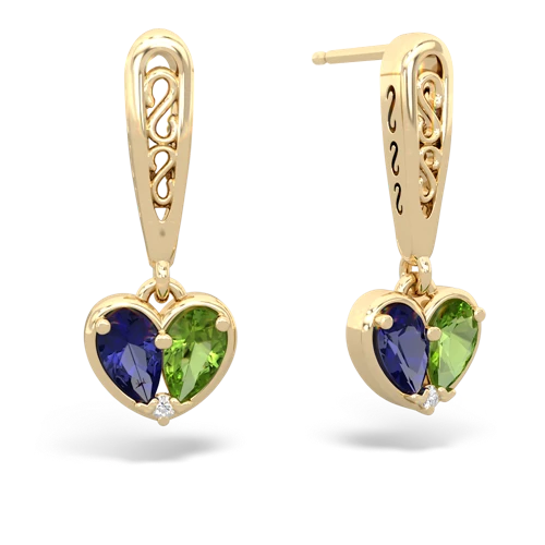 lab sapphire-peridot filligree earrings