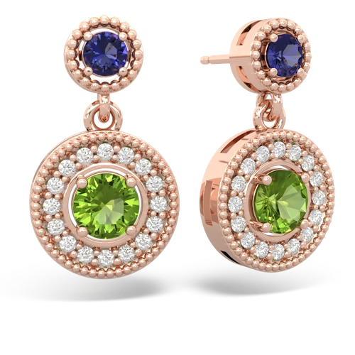 Lab Created Sapphire with Genuine Peridot Halo Dangle earrings