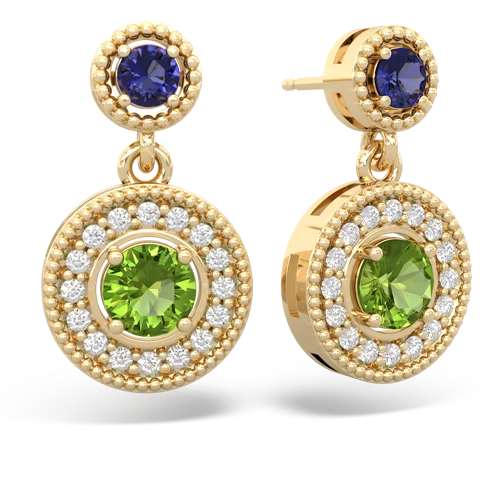 lab sapphire-peridot halo earrings