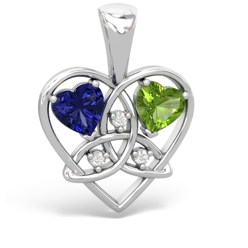Lab Sapphire Lab Created Sapphire with Genuine Peridot Celtic Trinity Heart pendant Pendant